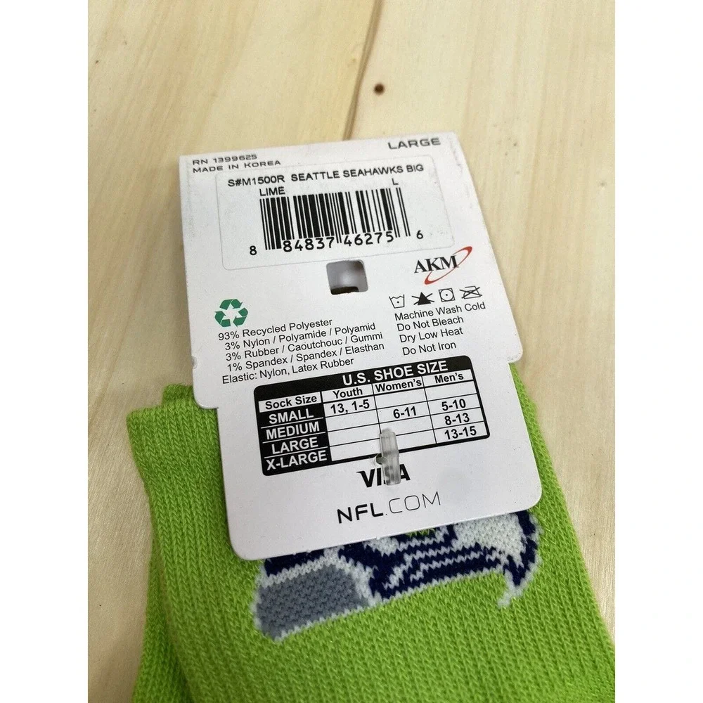 NFL‎ Football Seattle Seahawks Team Color Socks Size Large Licensed NWT